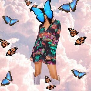 NWT Nasty Gal Rodeo Plunge Neck Smock Dress